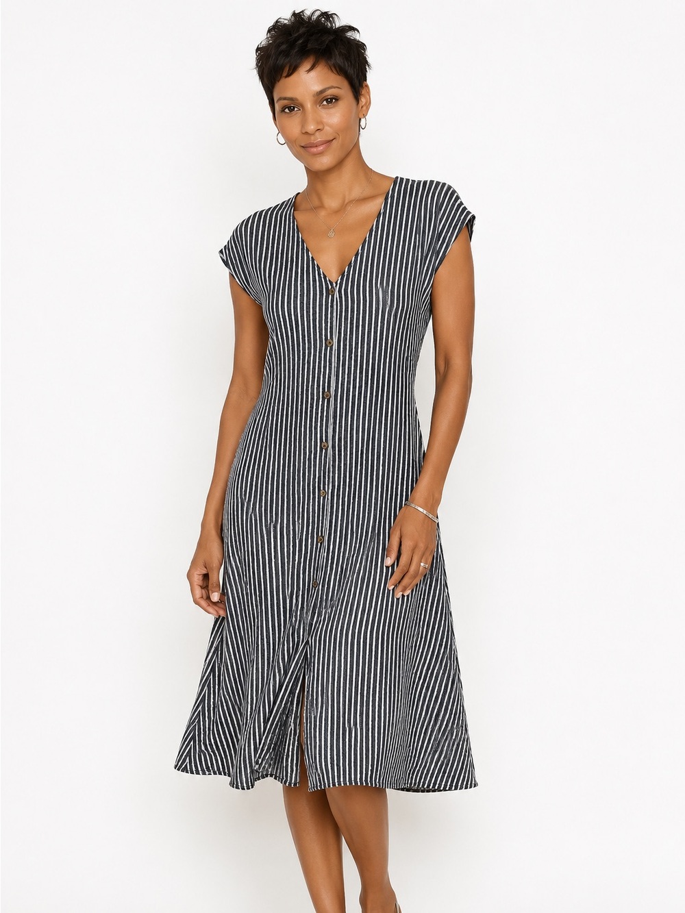 Caution To The Wind Black and White Striped Midi Dress